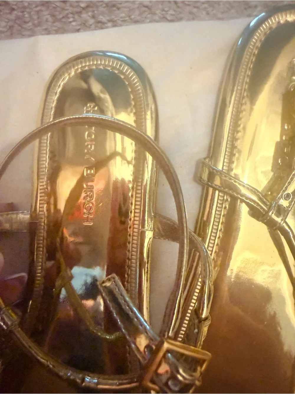 Tory Burch Gold Metallic Logo Thong Sandals